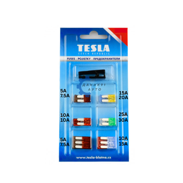 Бушони за автомобил 5А 7,5А 10А 15А 20А 25А 30А - 12 броя к-т с щипка Tesla