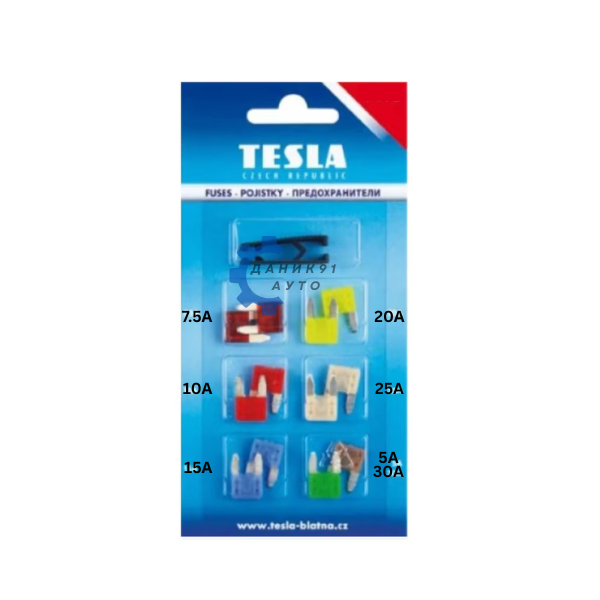 Бушони за автомобил 5А 7,5А 10А 15А 20А 25А 30А - к-т 12 броя + щипка Tesla