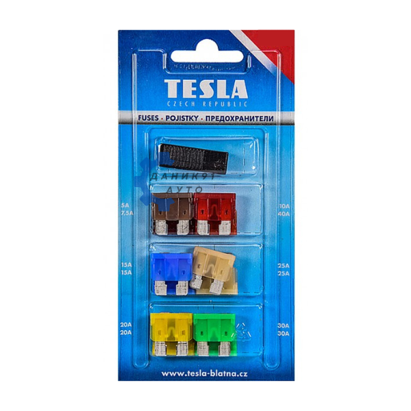 Бушони за автомобил 5А 7,5А 10А 15А 20А 25А 30А 40А - к-т 12 броя с щипка Tesla 