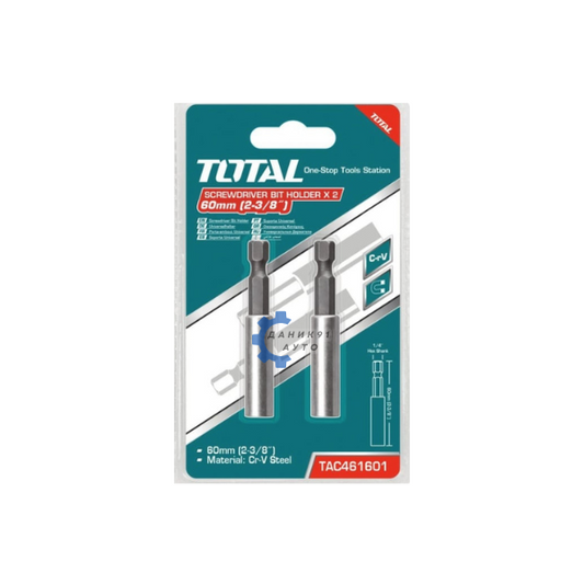 Бит магнитен държач TOTAL 1/4" 60мм 2 броя - комплект